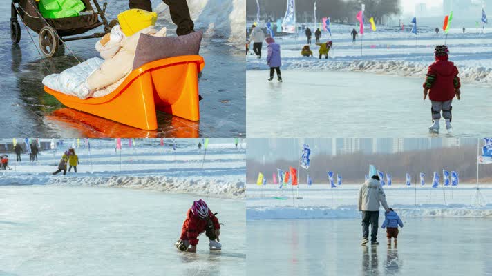冰雪游乐儿童滑冰游人亲子