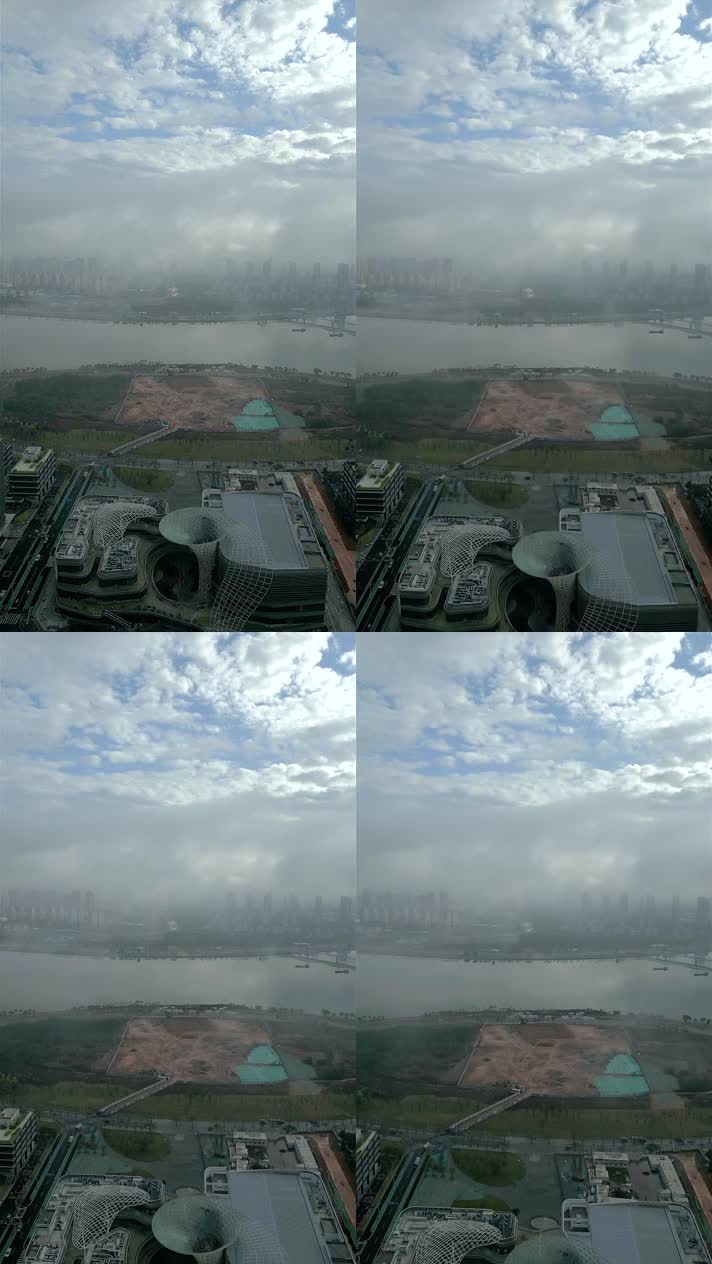 航拍厦门环东海域晨雾缭绕