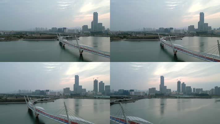 厦门环东之眼慢行桥和黄昏的新城航拍