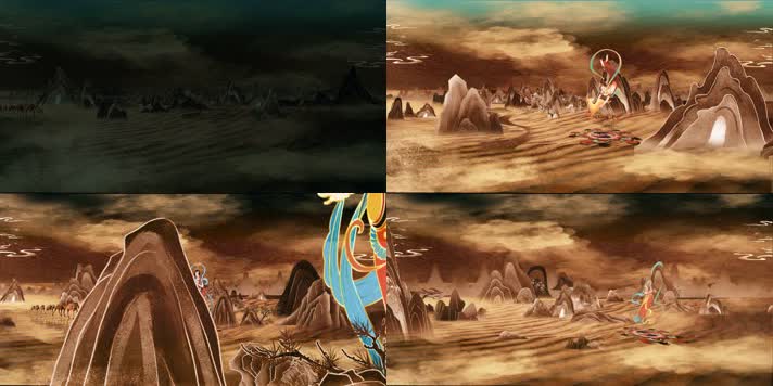 敦煌飞天莫高窟流沙漠风吹沙舞蹈背景视频