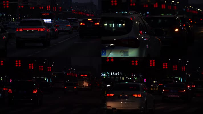 孝感城市夜景街景道路车辆上下班高峰期