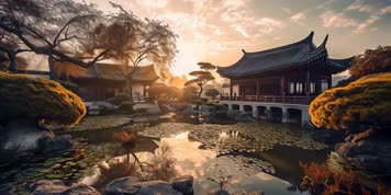 4k中式庭院园林花园 （正版可商用）