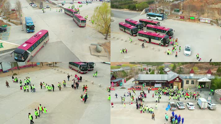 大巴车 公交车 学生 团建 义务植树 集合 人