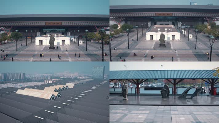 苏州火车站航拍火车站雕像