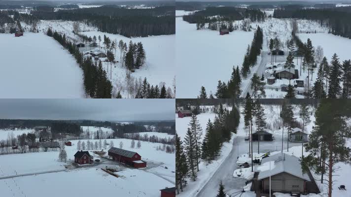 航拍瑞典于默奥雪乡雪景