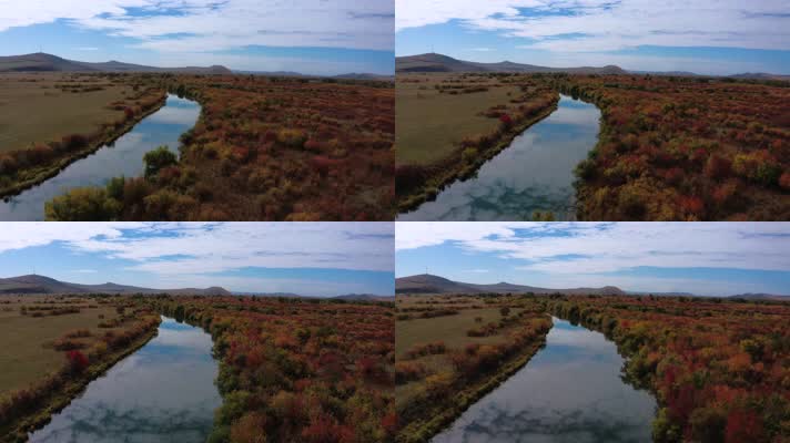 4K航拍-额尔古纳湿地公园河流秋景