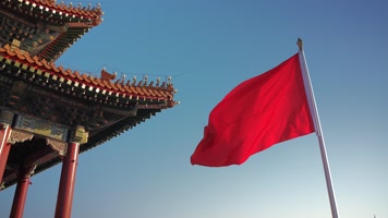 4K实拍天安门红旗飘扬迎风飘起