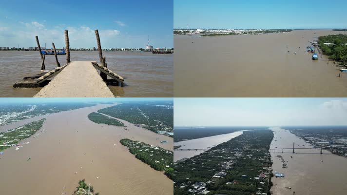湄公河航拍  湄公河入海口 湄公河拉赫缪