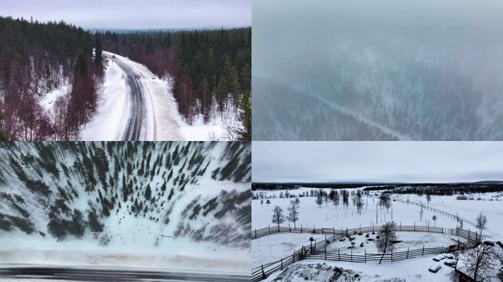 4K航拍北欧芬兰冰天雪地风光自然美景