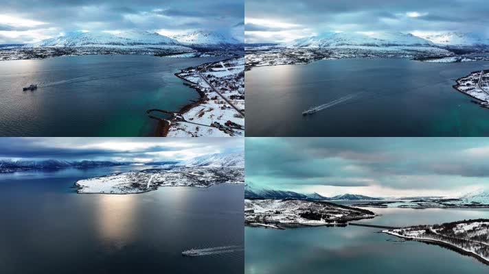 4K航拍北欧挪威冰湖自然风光