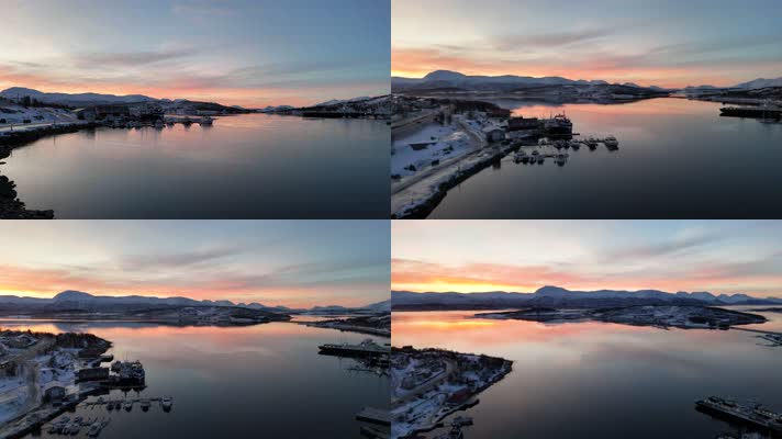 4K航拍北欧挪威特罗姆瑟冰湖景色
