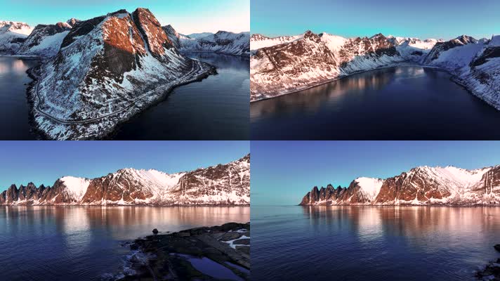 4K航拍挪威塞尼亚岛雪景最美风光