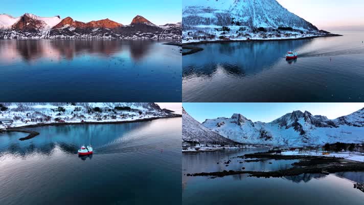4K航拍挪威塞尼亚岛海湾美景
