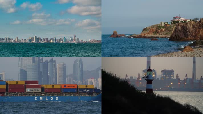 青岛全景繁忙的贸易港口