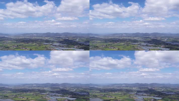 农村航拍新农村无人机俯视蓝天白云稻田野