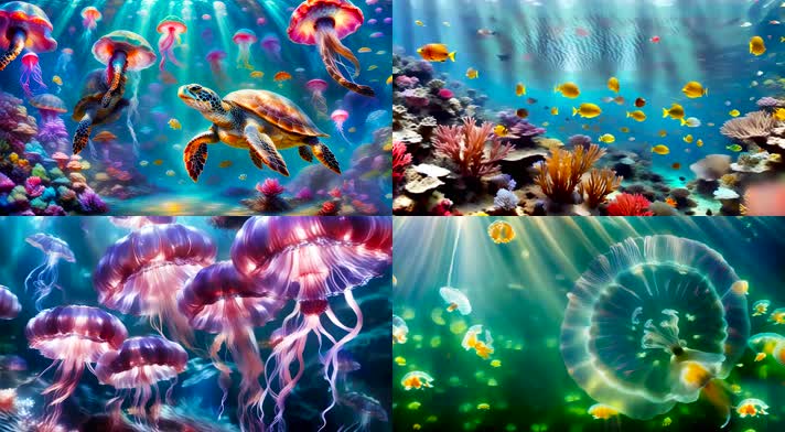 AI海底世界 水母 乌龟海龟