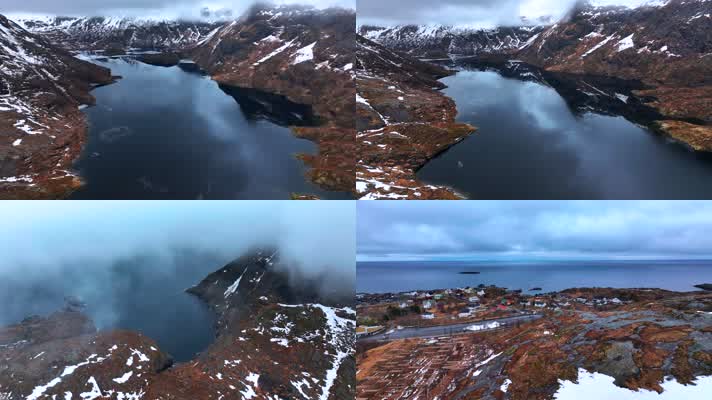 4K航拍挪威罗弗敦群岛乌云风光
