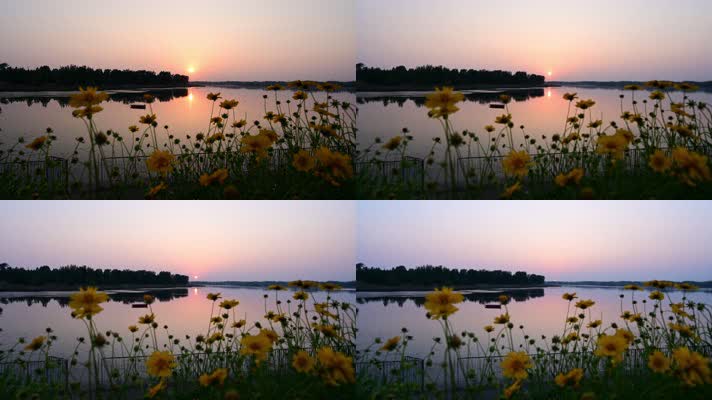 4K高清延时拍摄湖边唯美日落