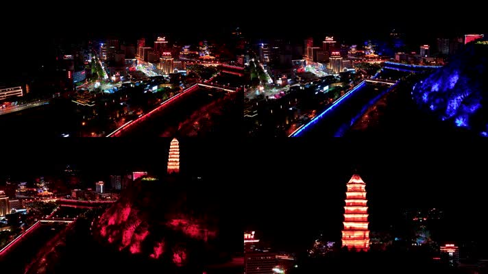 4K无人机航拍陕西延安城市夜景灯光