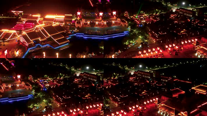 4K无人机航拍陕西西安富平县中华郡景点夜景