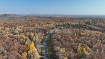 吉林抚松县秋季秋景公路金秋森林航拍