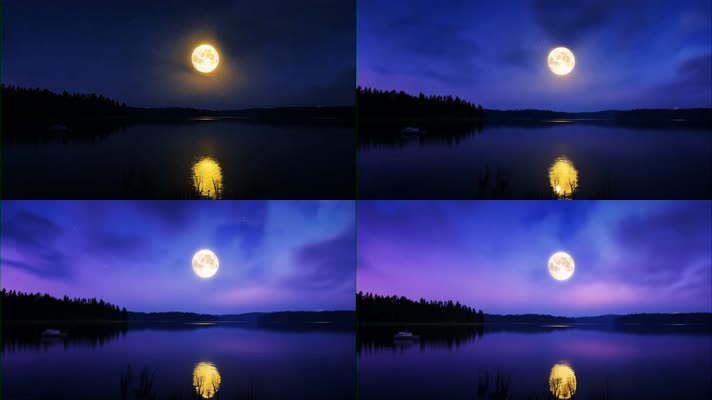 金色的月亮升起在湖面上