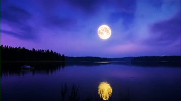 金色的月亮升起在湖面上