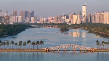 航拍南宁夕阳下南湖美景与高楼映衬似油画 航拍南宁夕阳下南湖美景与高楼映衬似油画