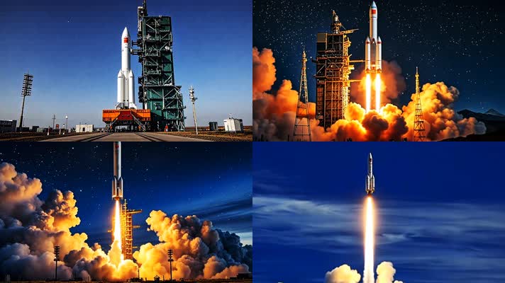 火箭点火发射升空 卫星 中国航天
