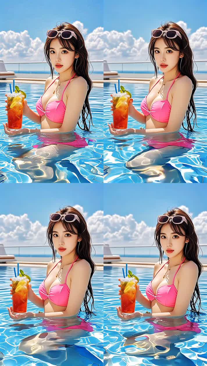 夏日泳池美女