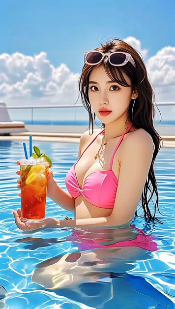 夏日泳池美女