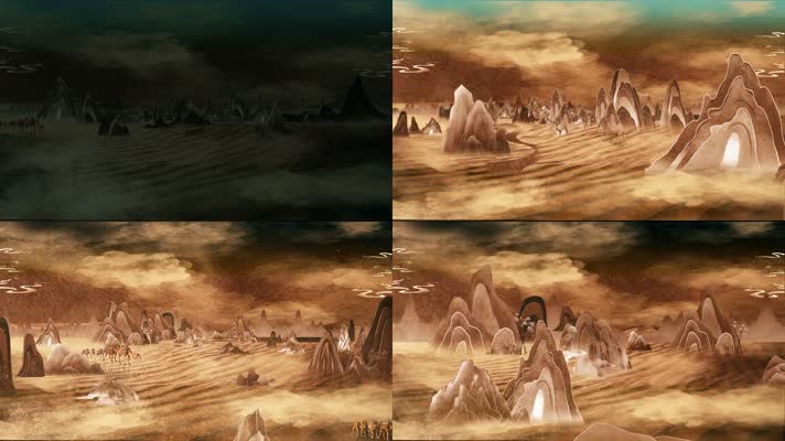 4K大气敦煌飞沙led舞台背景