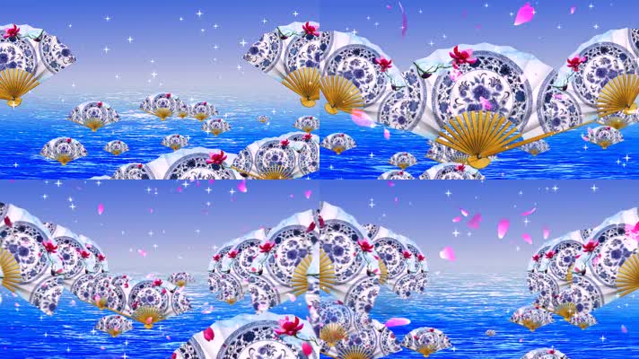 青花瓷画扇背景