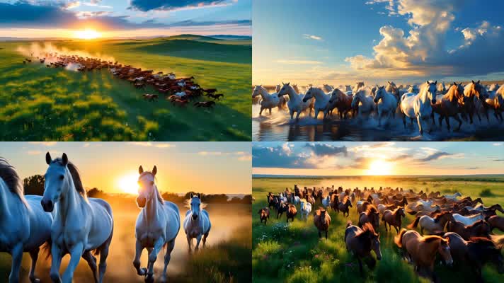 「有版权」航拍草原骏马奔跑合集4K