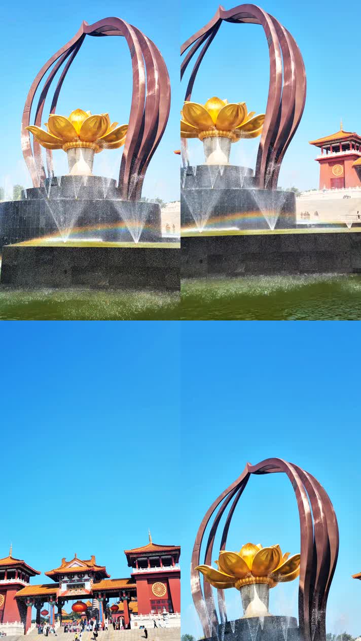 江苏徐州宝莲寺莲花雕塑喷泉美景实拍