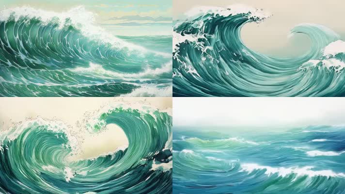 「有版权」唯美青绿彩墨海浪 合集4K