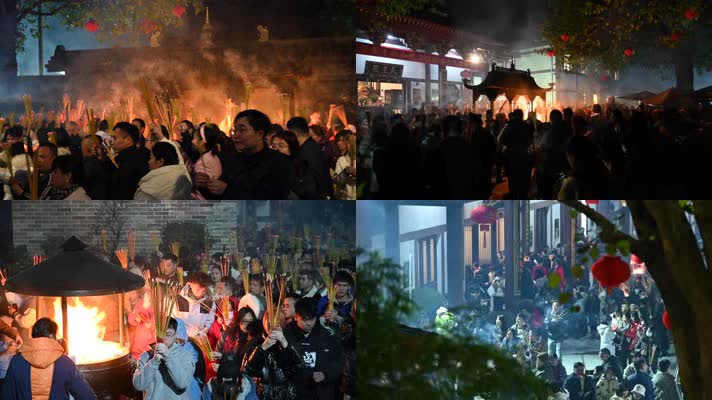 4k南宁万民争烧头香祈福 人山人海烟熏火燎
