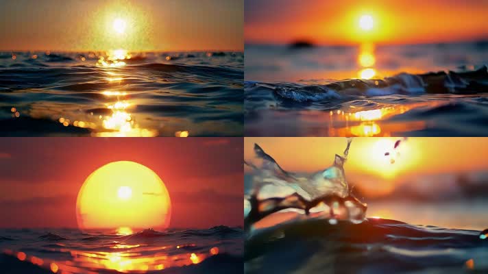 「有版权」波光粼粼海水面日出合集4K