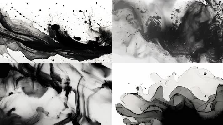 「有版权」黑白水墨在水中晕染扩散合集4K
