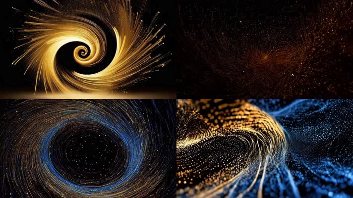 「有版权」金色蓝色粒子线条旋转汇聚合集4