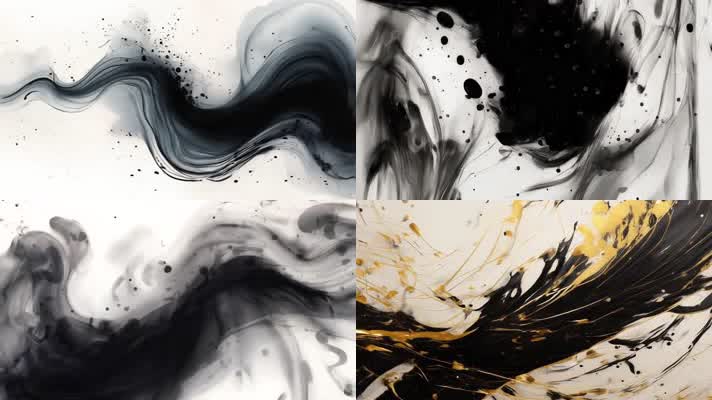 「有版权」流动的黑色水墨合集4K