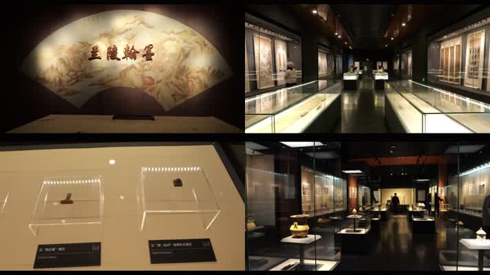 古风扇形壁画\'兰陵翰墨\'场景 兰陵博物馆