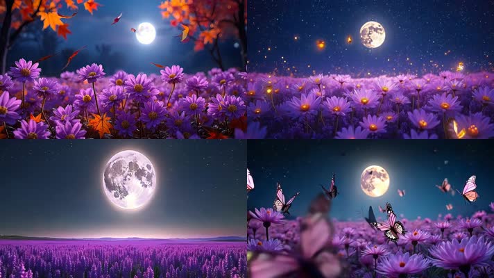 「有版权」紫色花海秋夜月光如水合集4K