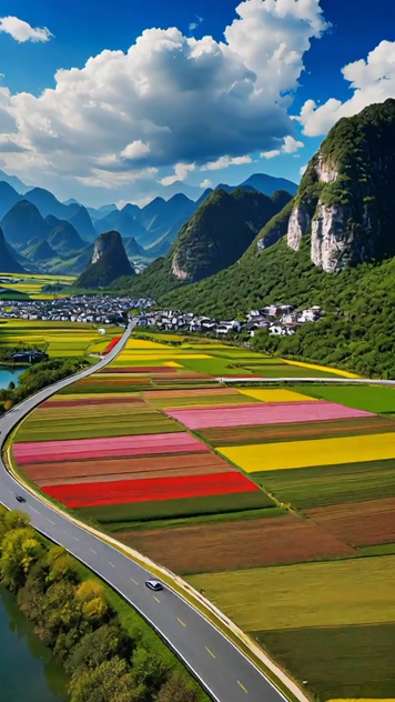 航拍桂林山水田园风光漓江自然美景