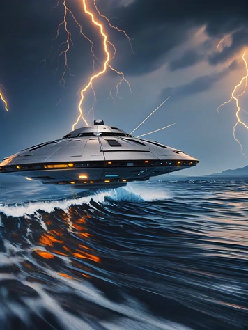 飞碟穿越雷暴海面