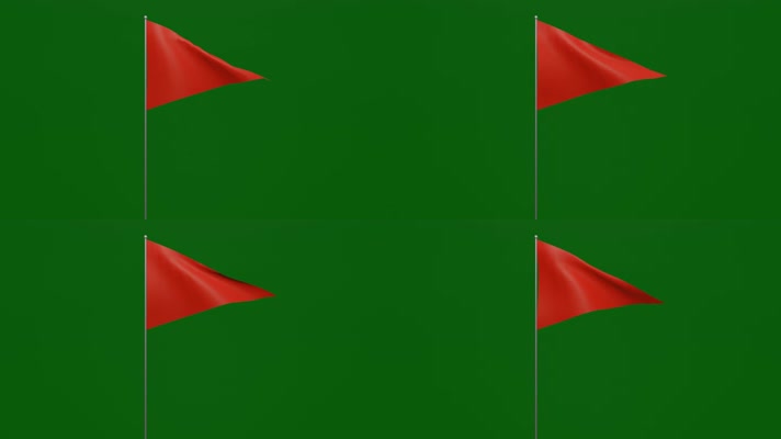 随风飘扬纯红色三角旗素材绿屏抠像固定镜头