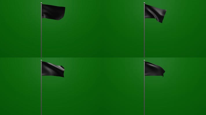随风飘扬的纯黑旗子小动画绿屏抠像固定镜头