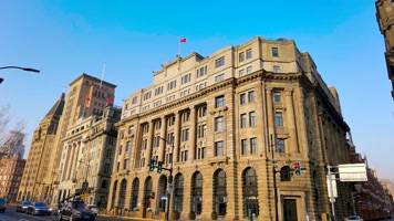 车内视角上海早晨外滩建筑