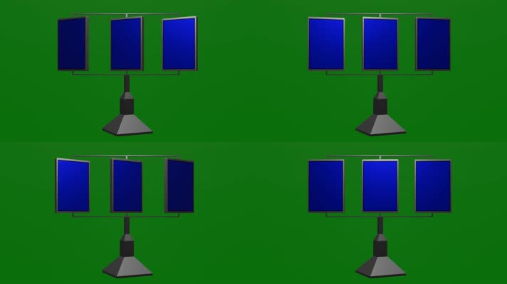 无限循环三块竖蓝屏广告牌来回旋转绿幕素材