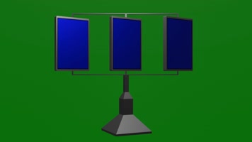 无限循环三块竖蓝屏广告牌来回旋转绿幕素材